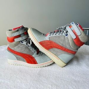 Puma Gray and Coral High-Top Wedge Sneakers